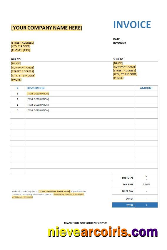 Free Invoice with Sales Tax